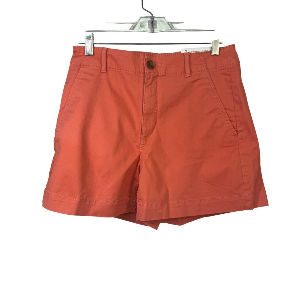 Loft Womens Washed Twill Shorts Size 2 Coral Orange Cotton Blend